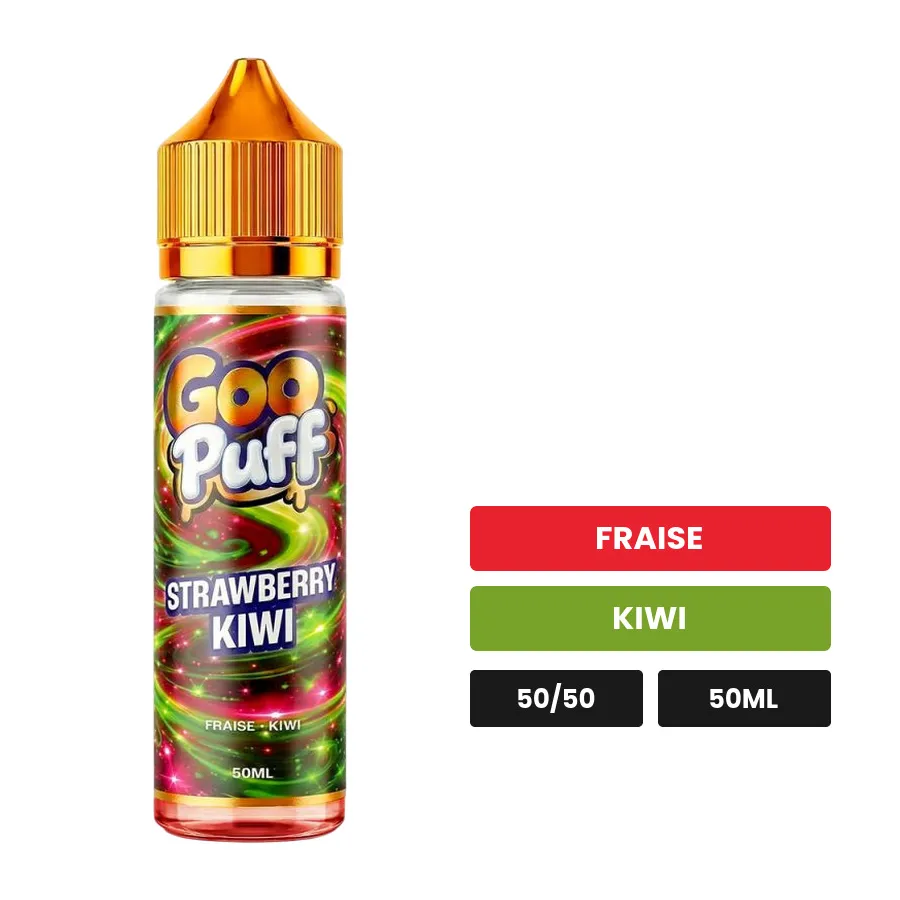 E-liquide Goo Puff Strawberry Kiwi de Goo Puff 50ml, 50 ml, saveurs fraise et kiwi.
