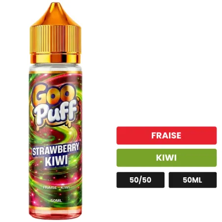 E-liquide Goo Puff Strawberry Kiwi de Goo Puff 50ml, 50 ml, saveurs fraise et kiwi.