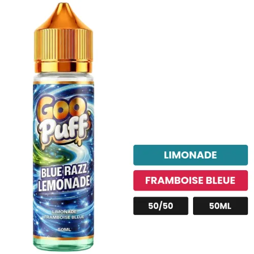 E-liquide Goo Puff Blue Razz Lemonade de Goo Puff 50ml, 50 ml, saveurs limonade et framboise bleue.