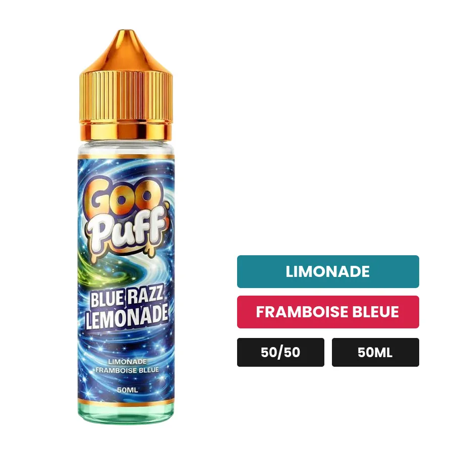 E-liquide Goo Puff Blue Razz Lemonade de Goo Puff 50ml, 50 ml, saveurs limonade et framboise bleue.