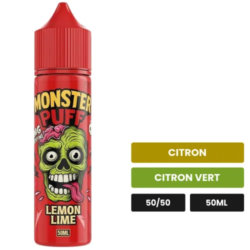 E-liquide Lemon Lime de Monster Puff, 50 ml, saveurs citron et citron vert.