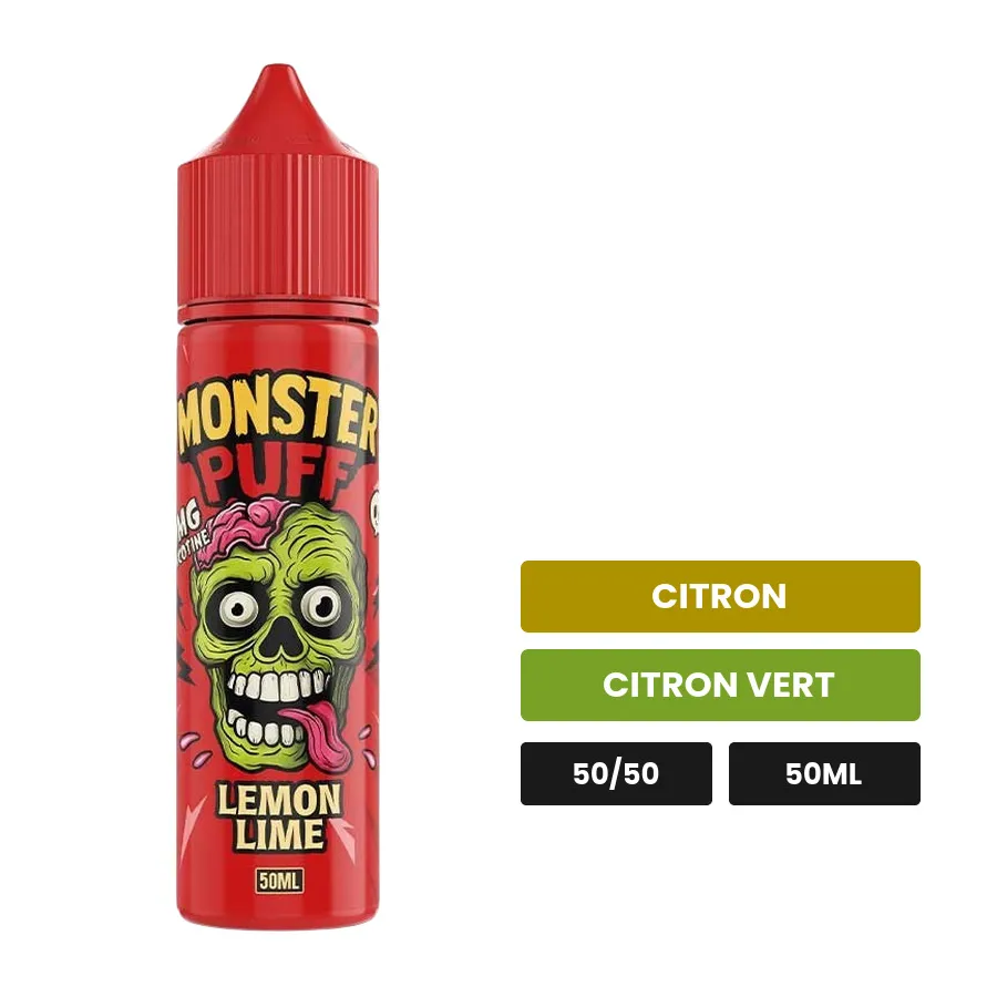 E-liquide Lemon Lime de Monster Puff, 50 ml, saveurs citron et citron vert.