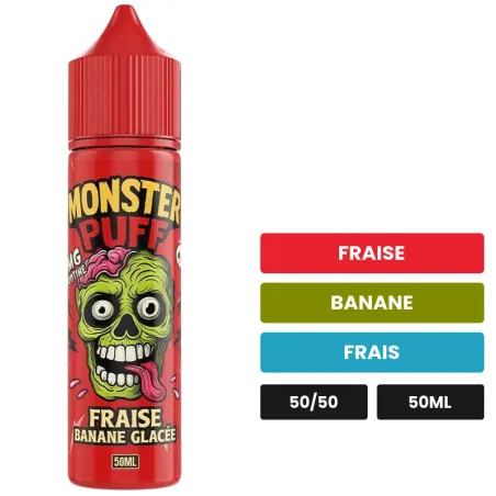 E-liquide Fraise Banane Glacée de Monster Puff, 50 ml, saveurs fraise, banane et frais.