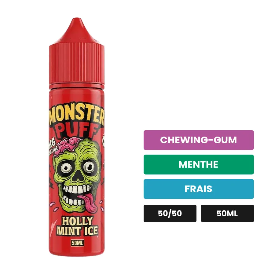 E-liquide Holly Mint Ice de Monster Puff, 50 ml, saveurs chewing-gum, menthe et frais.
