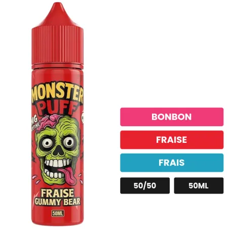 E-liquide Fraise Gummy Bear de Monster Puff, 50 ml, saveurs bonbon, fraise et frais.