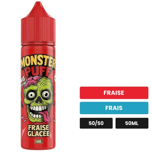 E-liquide Fraise Glacée de Monster Puff, 50 ml, saveurs fraise et frais.