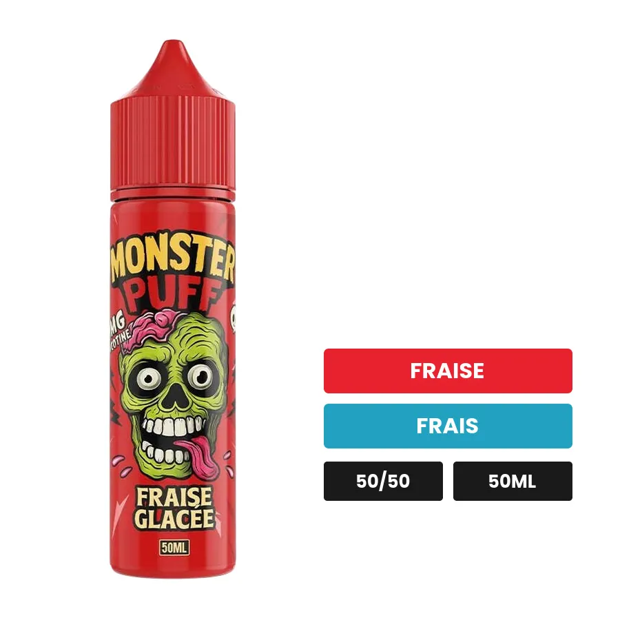 E-liquide Fraise Glacée de Monster Puff, 50 ml, saveurs fraise et frais.