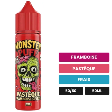 E-liquide Pastèque Framboise Givrée de Monster Puff, 50 ml, saveurs framboise, pastèque et frais.