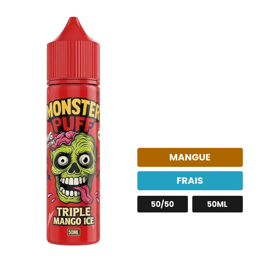E-liquide Triple Mango Ice de Monster Puff, 50 ml, saveurs mangue et frais.