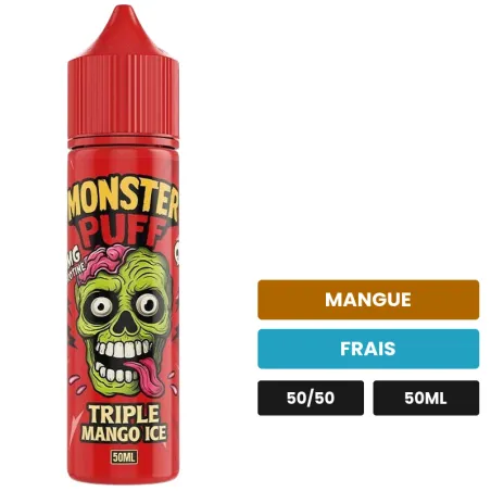 E-liquide Triple Mango Ice de Monster Puff, 50 ml, saveurs mangue et frais.