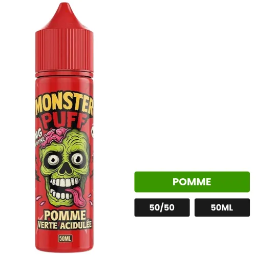 E-liquide Pomme Verte Acidulée de Monster Puff, 50 ml, saveur pomme.