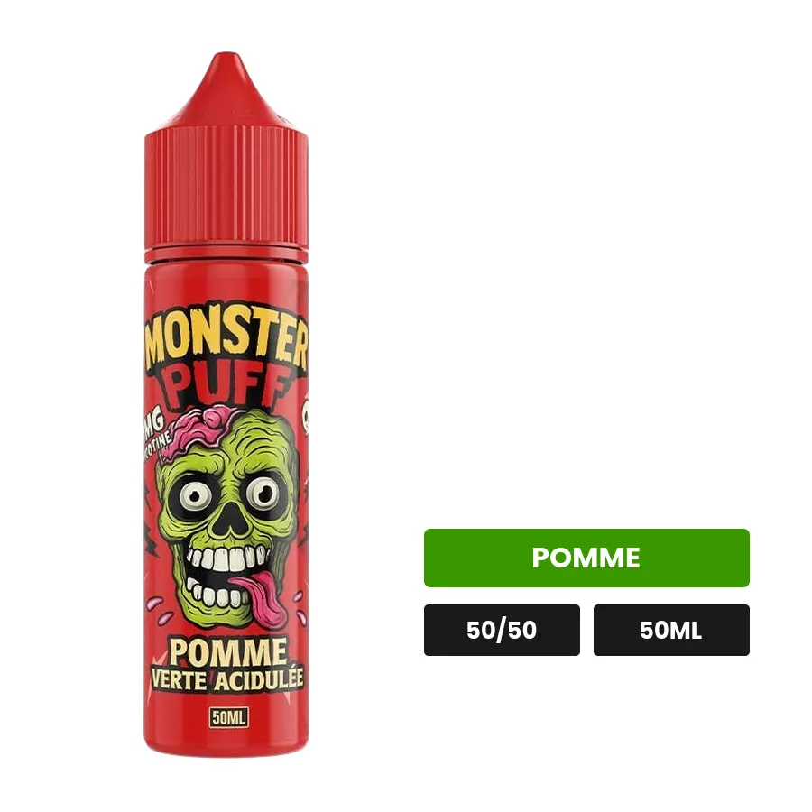 E-liquide Pomme Verte Acidulée de Monster Puff, 50 ml, saveur pomme.