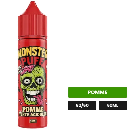 E-liquide Pomme Verte Acidulée de Monster Puff, 50 ml, saveur pomme.