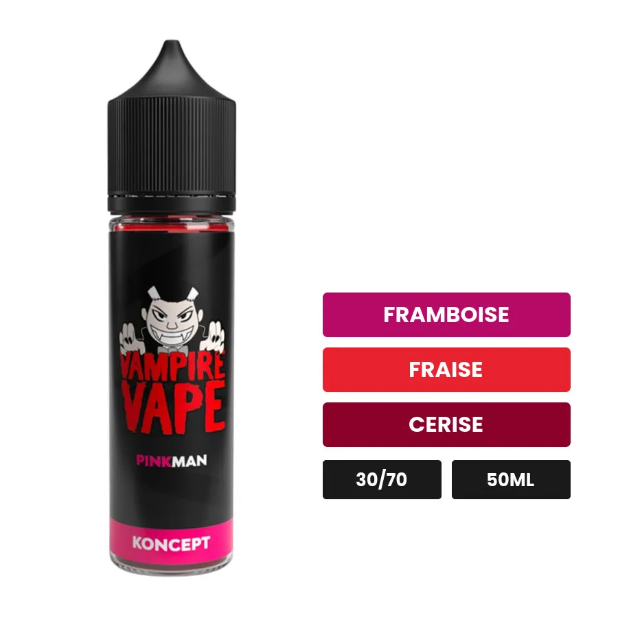 E-liquide Pinkman Koncept de Vampire Vape, 50 ml, saveurs framboise, fraise et cerise.