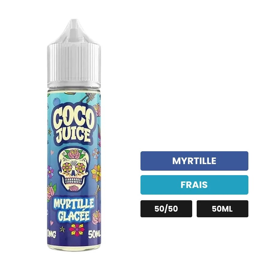 E-liquide Myrtille Glacée de Coco Juice, 50 ml, saveurs myrtille et frais.