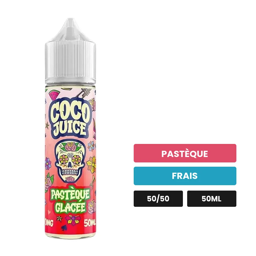 E-liquide Pastèque Glacée de Coco Juice, 50 ml, saveurs pastèque et frais.