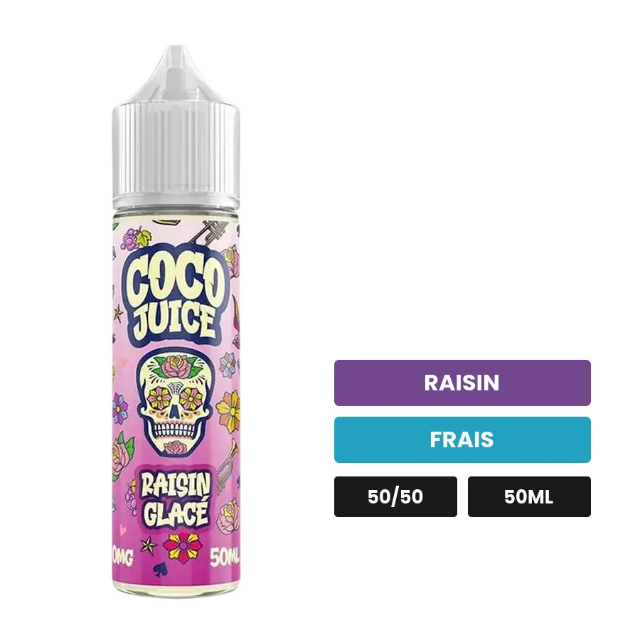 E-liquide Raisin Glacé de Coco Juice, 50 ml, saveurs raisin et frais.