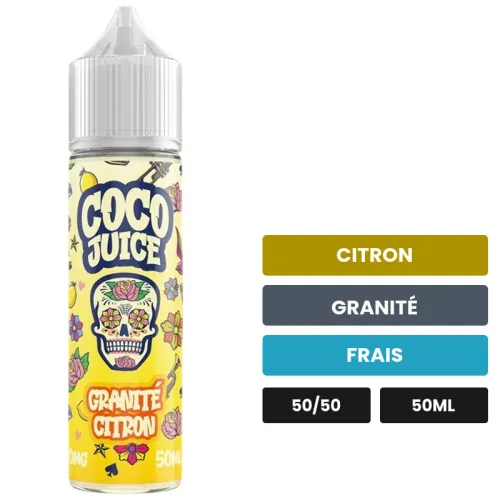 E-liquide Granité Citron de Coco Juice, 50 ml, saveurs citron, granité et frais.