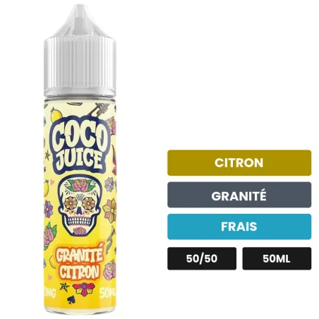 E-liquide Granité Citron de Coco Juice, 50 ml, saveurs citron, granité et frais.