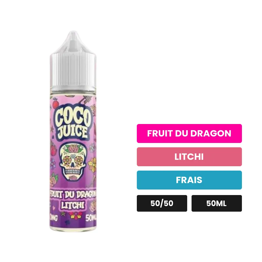 E-liquide Fruit du Dragon Litchi, 50 ml, saveurs fruit du dragon, litchi et frais.