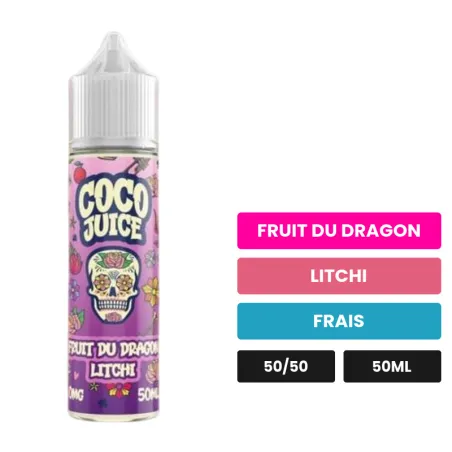 E-liquide Fruit du Dragon Litchi, 50 ml, saveurs fruit du dragon, litchi et frais.