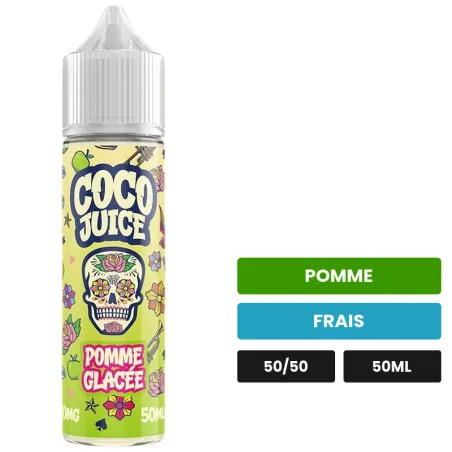 E-liquide Pomme Glacée de Coco Juice, 50 ml, saveurs pomme et frais.