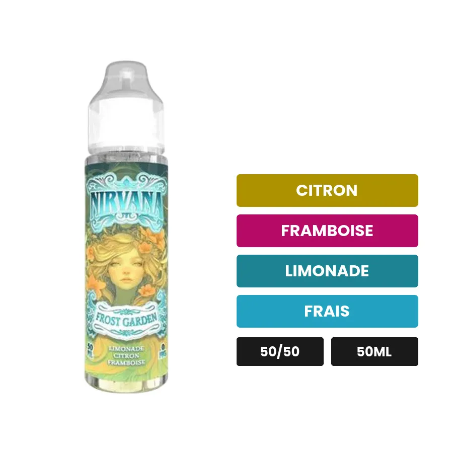 E-liquide Frost Garden de Nirvana, 50 ml, saveurs citron, framboise, limonade et 1 autre.