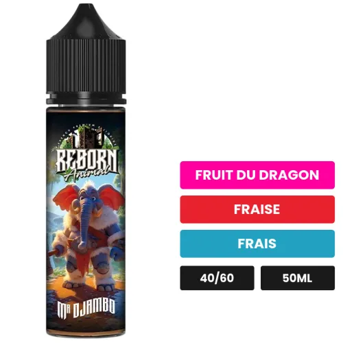E-liquide Mr Djambo Fresh, 50 ml, saveurs fruit du dragon, fraise et frais.