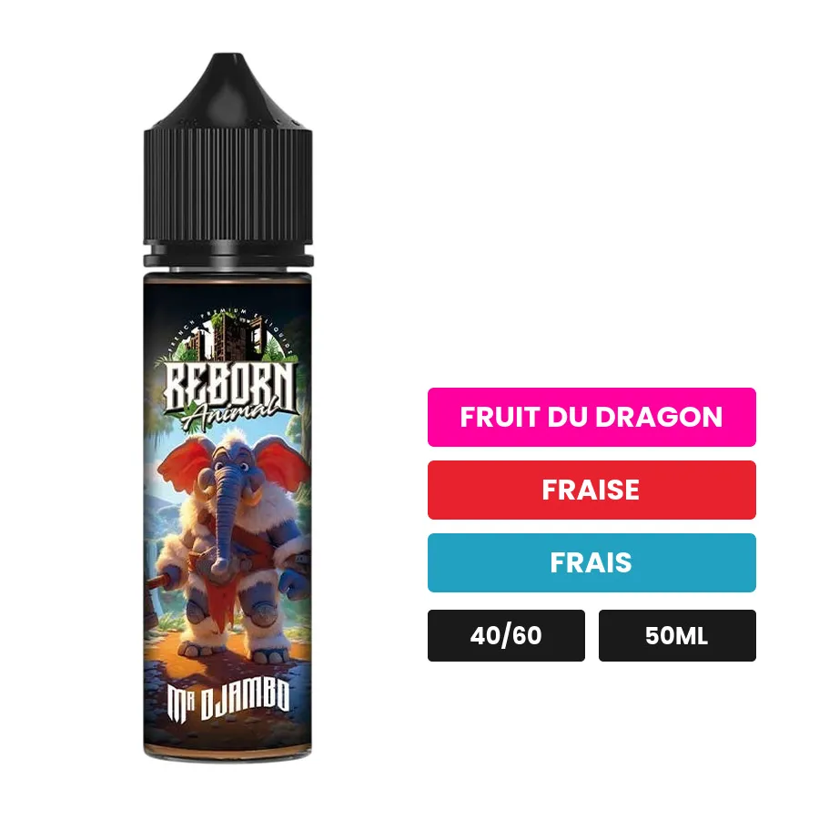 E-liquide Mr Djambo Fresh, 50 ml, saveurs fruit du dragon, fraise et frais.