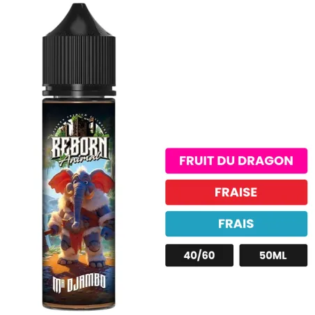 E-liquide Mr Djambo Fresh, 50 ml, saveurs fruit du dragon, fraise et frais.