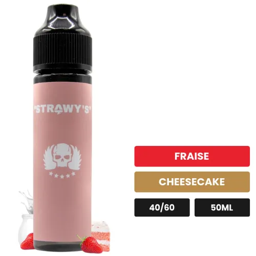 E-liquide Strawy's de Vns, 50 ml, saveurs fraise et cheesecake.