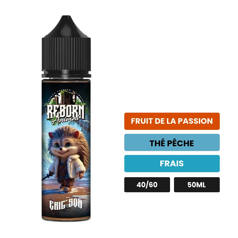 E-liquide Eric Son Fresh, 50 ml, saveurs fruit de la passion, thé pêche et frais.