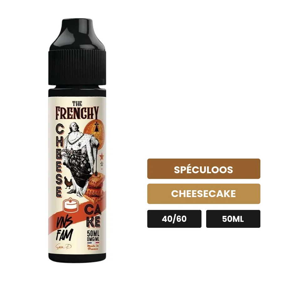 E-liquide Frenchy Cheesecake de Vns, 50 ml, saveurs spéculoos et cheesecake.