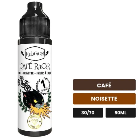 E-liquide Café Racer de Religion Juice, 50 ml, saveurs café et noisette.