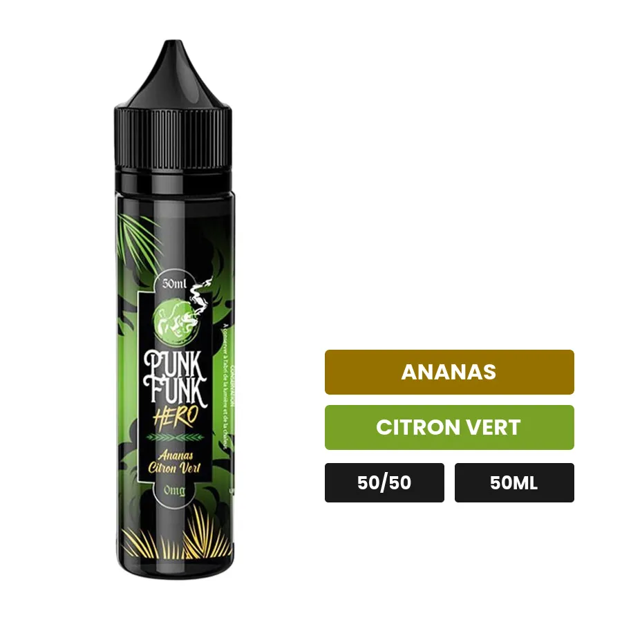 E-liquide Ananas Citron Vert de Punk Funk Hero, 50 ml, saveurs ananas et citron vert.