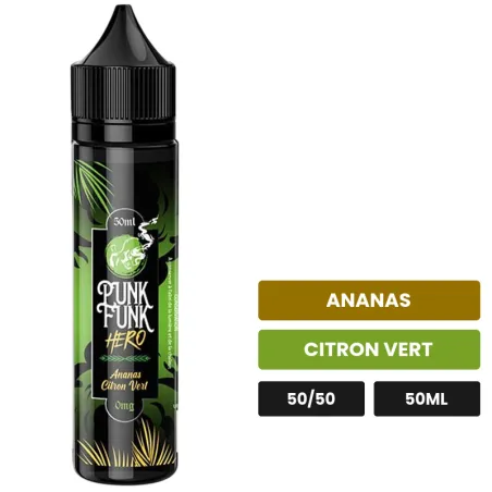 E-liquide Ananas Citron Vert de Punk Funk Hero, 50 ml, saveurs ananas et citron vert.