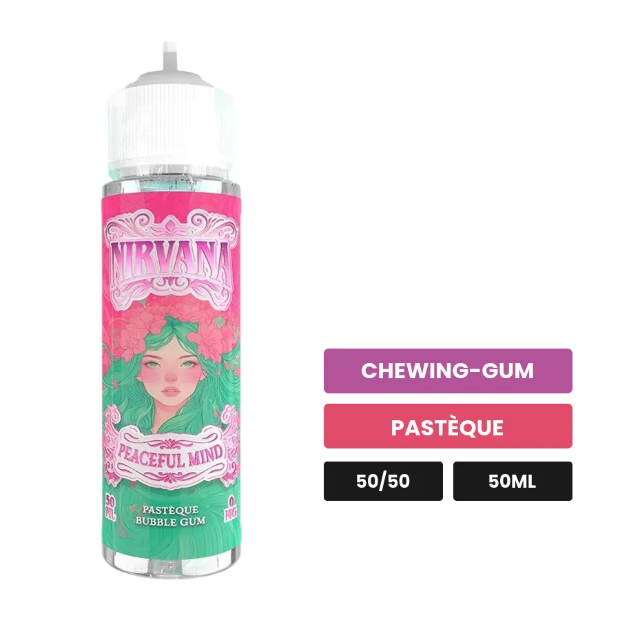 E-liquide Peaceful Mind de Nirvana, 50 ml, saveurs chewing-gum et pastèque.