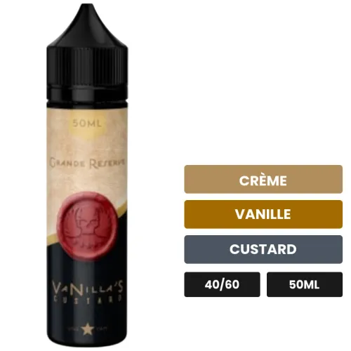 E-liquide Vanilla's Grand Reserve de Vns, 50 ml, saveurs crème, vanille et custard.