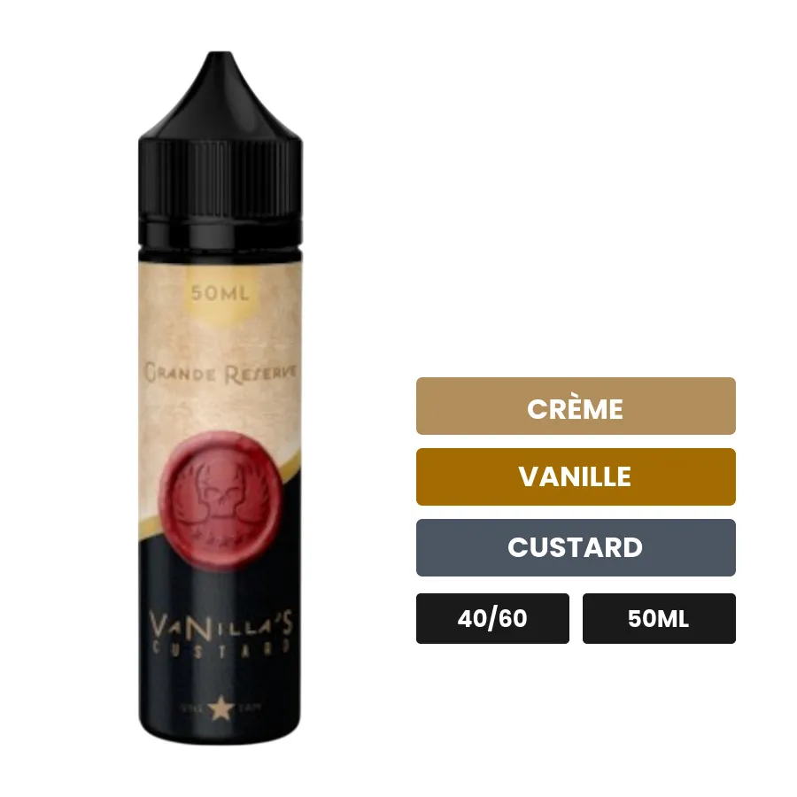 E-liquide Vanilla's Grand Reserve de Vns, 50 ml, saveurs crème, vanille et custard.