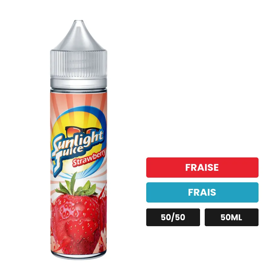 E-liquide Strawberry de Sunlight Juice, 50 ml, saveurs fraise et frais.