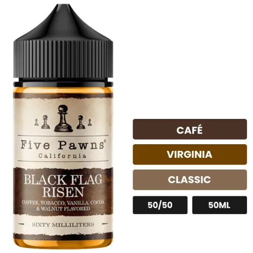 E-liquide Black Flag Risen de Five Pawns, 50 ml, saveurs café, virginia et classic.