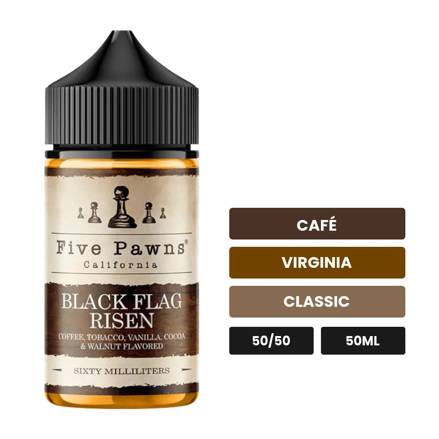 E-liquide Black Flag Risen de Five Pawns, 50 ml, saveurs café, virginia et classic.