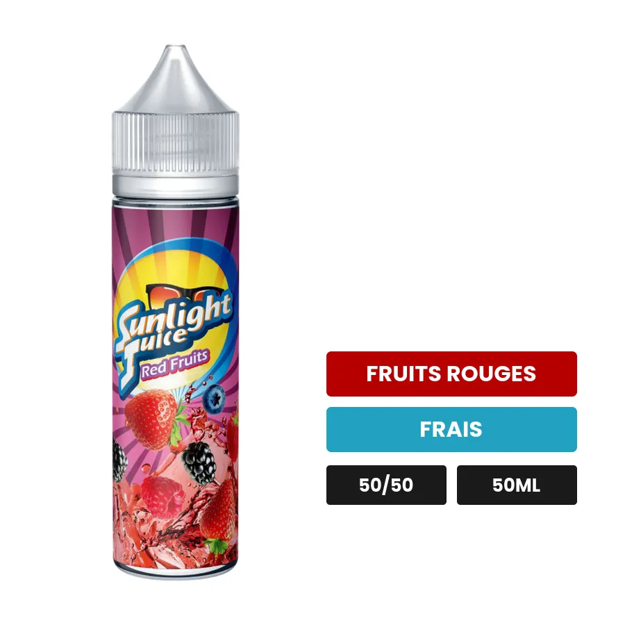 E-liquide Red Fruits de Sunlight Juice, 50 ml, saveurs fruits rouges et frais.