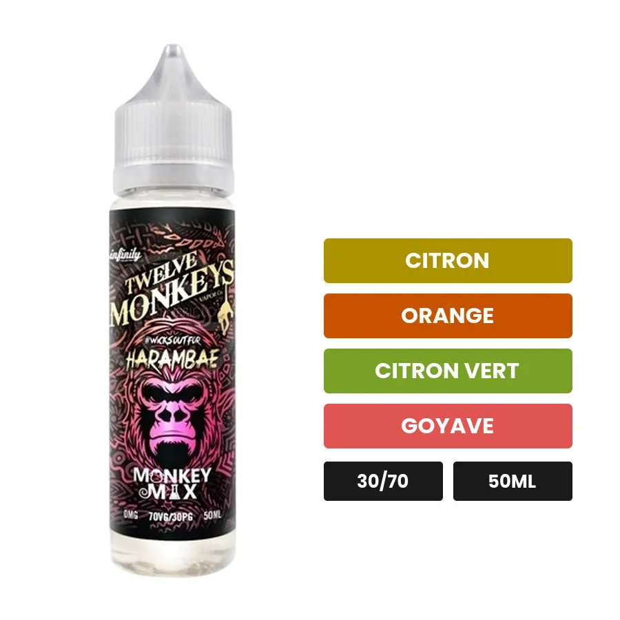 E-liquide Harambae de Twelve Monkeys, 50 ml, saveurs citron, orange, citron vert et 2 autres.