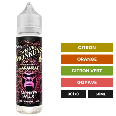 E-liquide Harambae de Twelve Monkeys, 50 ml, saveurs citron, orange, citron vert et 2 autres.