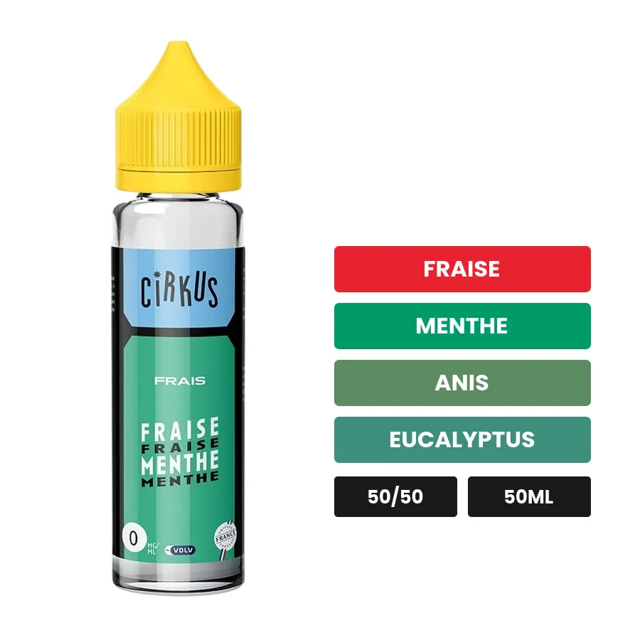 E-liquide Fraise Menthe de Cirkus, 50 ml, saveurs fraise, menthe, anis et 1 autre.