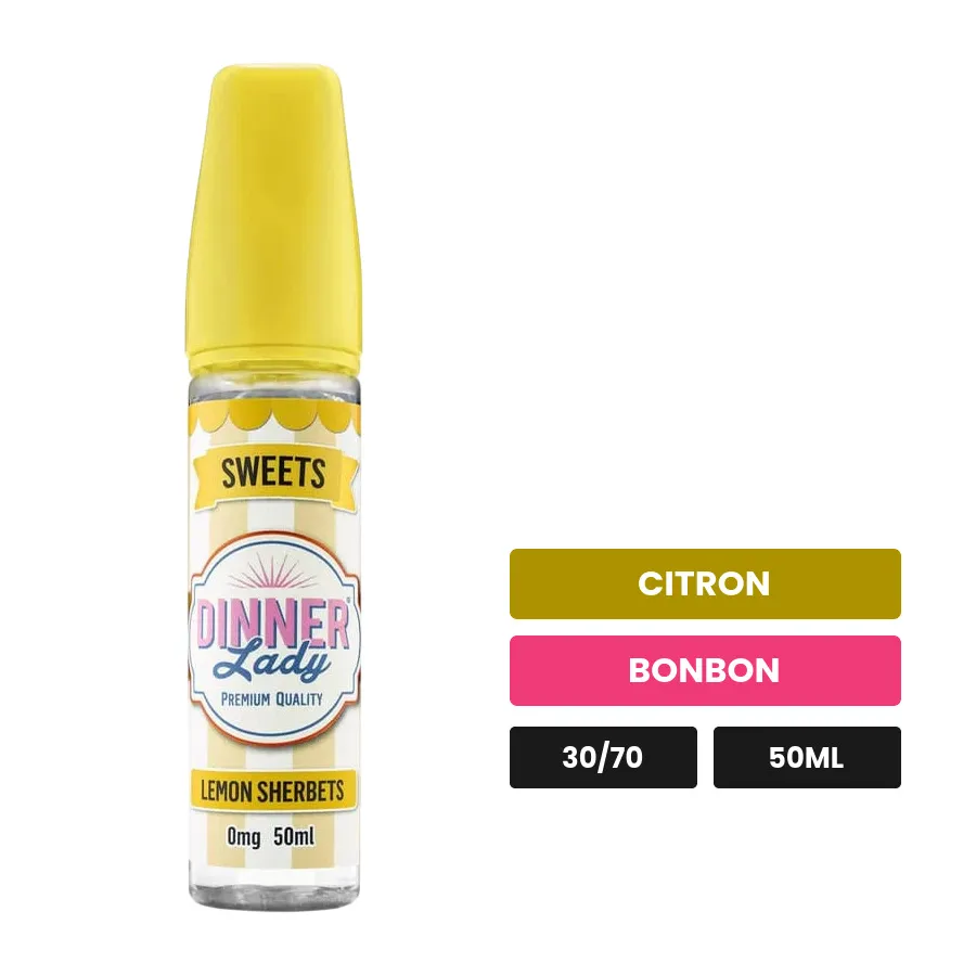 E-liquide Lemon Sherbets de Dinner Lady, 50 ml, saveurs citron et bonbon.