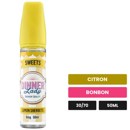 E-liquide Lemon Sherbets de Dinner Lady, 50 ml, saveurs citron et bonbon.