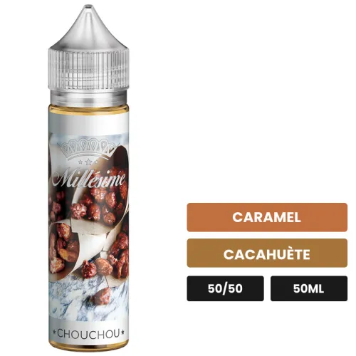 E-liquide Chouchou de Millésime, 50 ml, saveurs caramel et cacahuète.