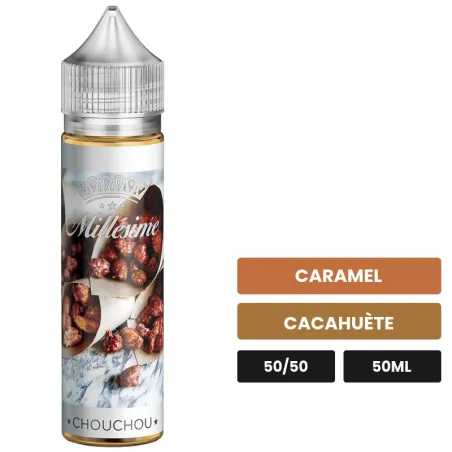 E-liquide Chouchou de Millésime, 50 ml, saveurs caramel et cacahuète.